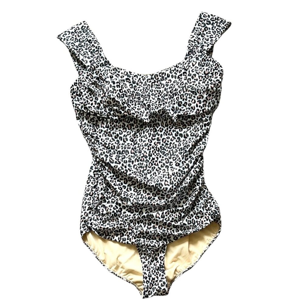 Albion Black and White Leopard Print One-Piece Swimsuit
